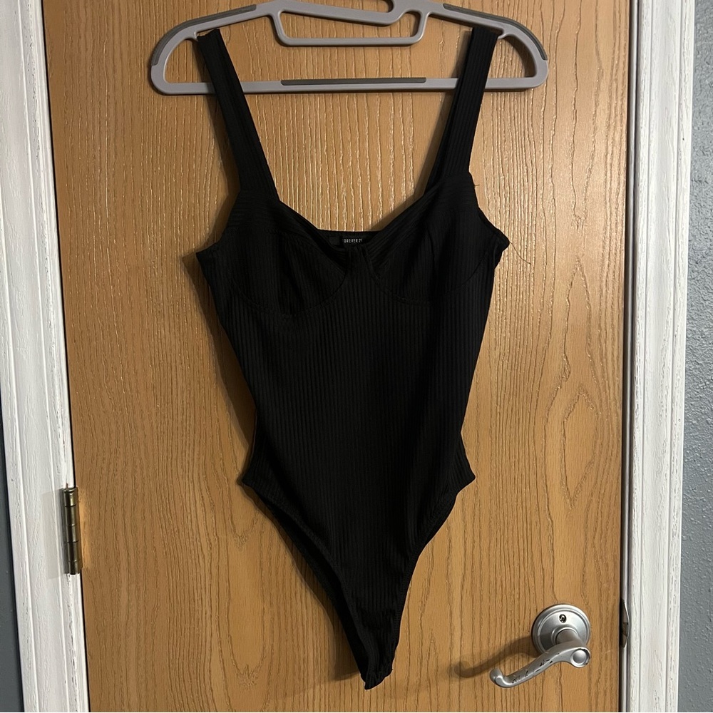 Forever 21 Black Ribbed Bodysuit